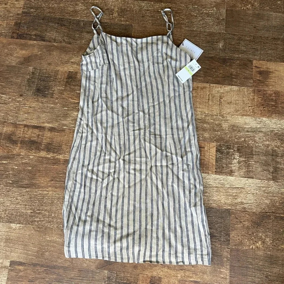 1 State cocktail dress Linen stripped adjustable straps NWT - Picture 2 of 9